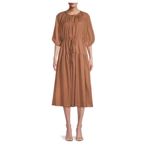WEEKEND MAX MARA Lola Plaid Peasant Dress size 10 - Picture 1 of 12